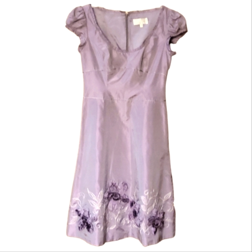 Badgley Mischka Womans Irridescent Lavender Silk Embroidered Formal Dress Size 4